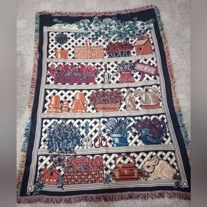 Vintage Goodwin Weavers Cotton Fringed Throw Blanket She Shed Seed Garden 48x68”